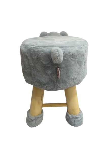Wooden Animal Stool for Kids (Polar Bear Grey)| with Removable Fabric Cover (Gray) 42 CM