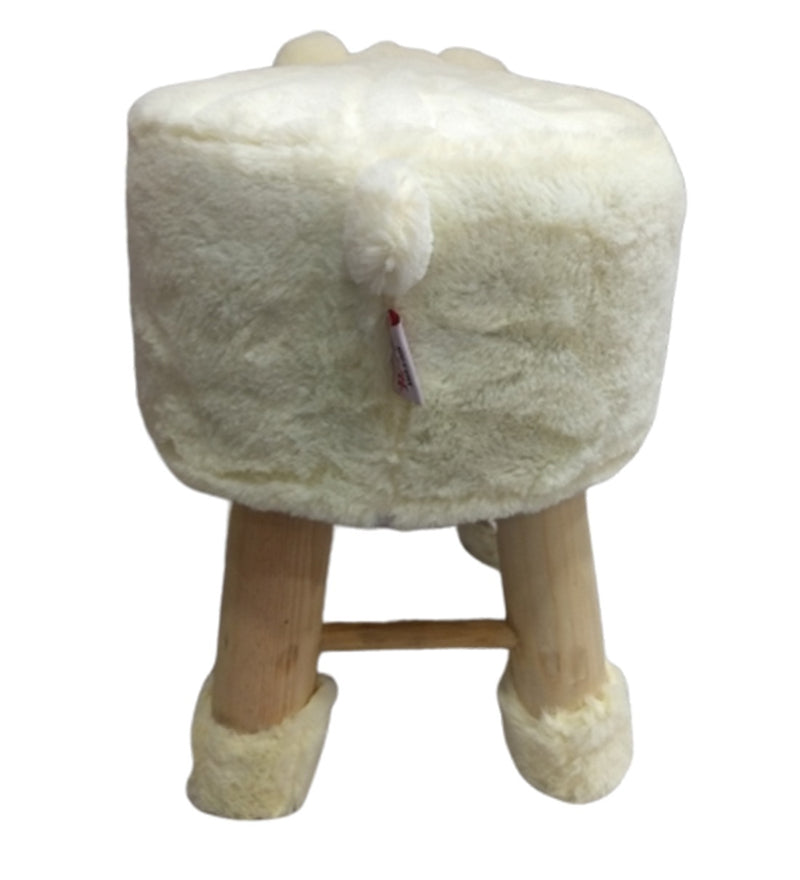 Wooden Animal Stool for Kids (Polar Bear) | with Removable Fabric Cover (White) 42 CM