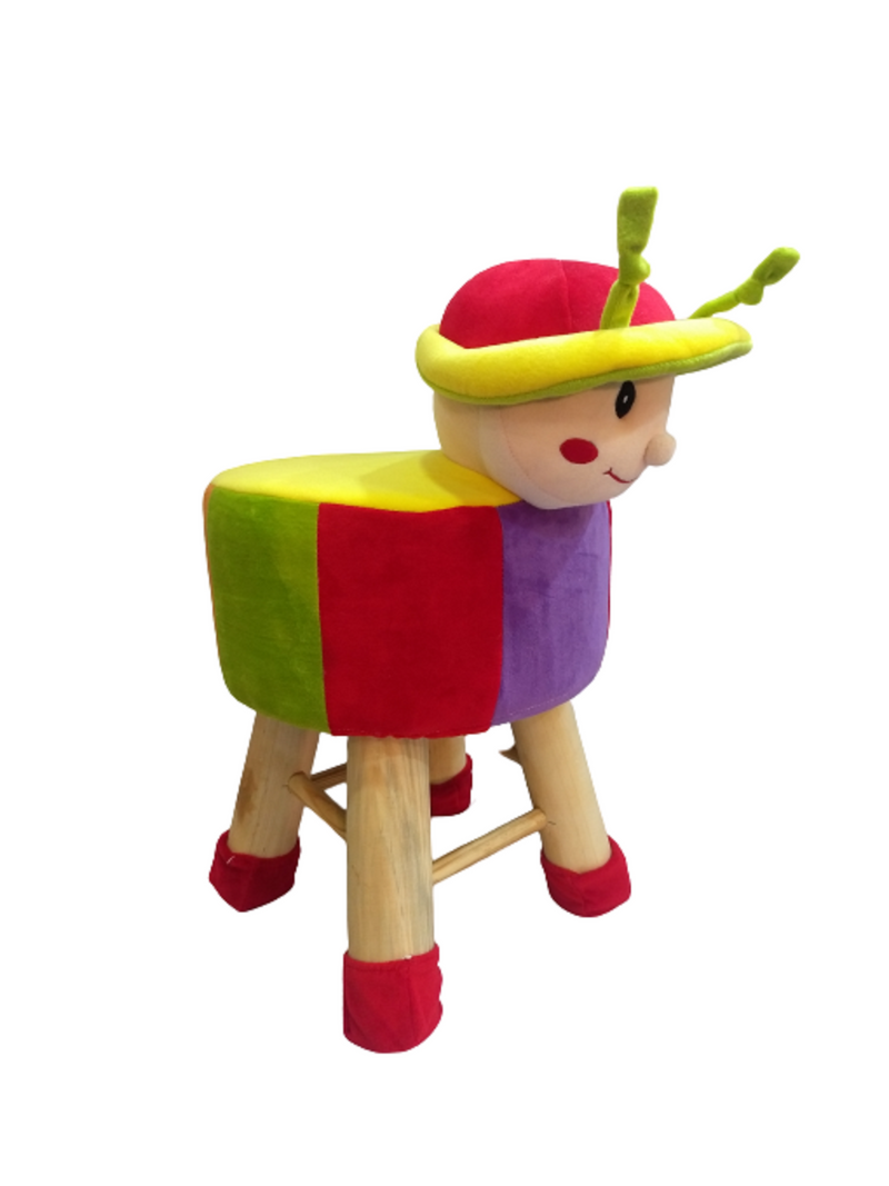 Wooden Animal Stool for Kids (Caterpillar) | Round High Neck | With Removable Soft Fabric Cover |