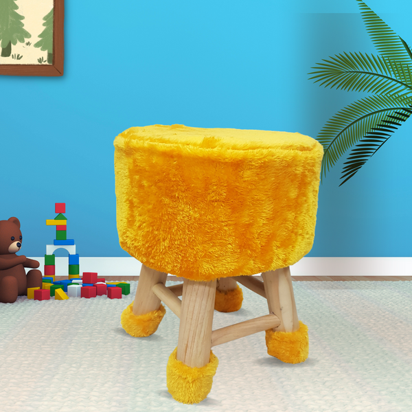 BestP Wooden Stool for Kids (Yellow color)| with Removable Fabric Cover (16"/42cm)