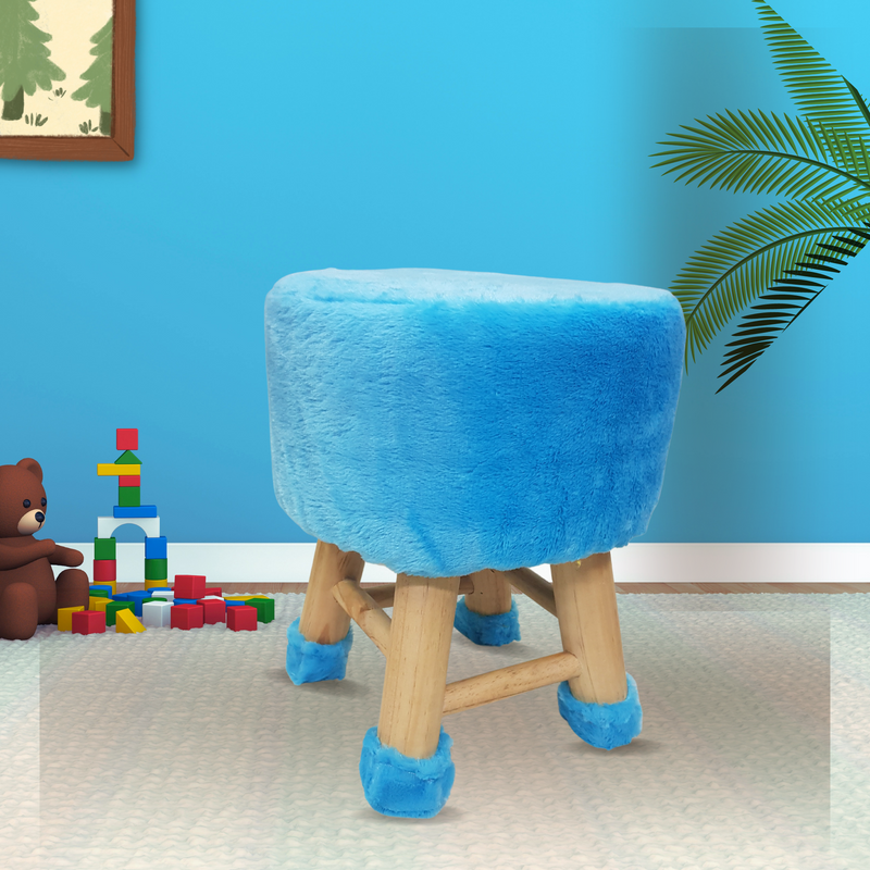 BestP Wooden Stool for Kids (Blue color)| with Removable Fabric Cover (16"/42cm)
