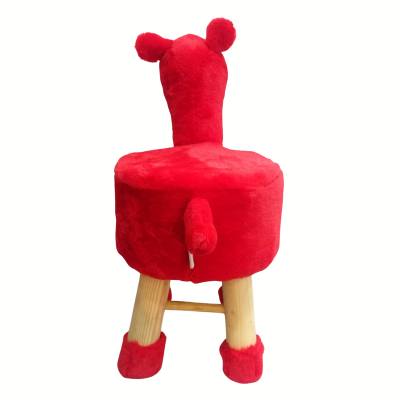 Wooden Alpaca Stool for Kids  (Red color)| with Removable Fabric Cover (13"/35cm)