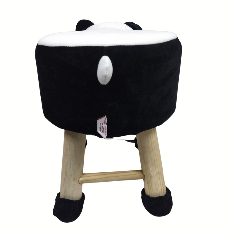 Wooden Animal Stool for Kids (Panda) with Removable Fabric Cover (Panda Black)