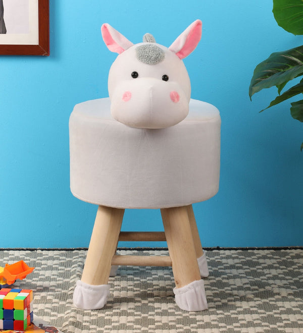 Wooden Animal Stool for Kids (Donkey) | with Removable Fabric Cover (White) 42 CM