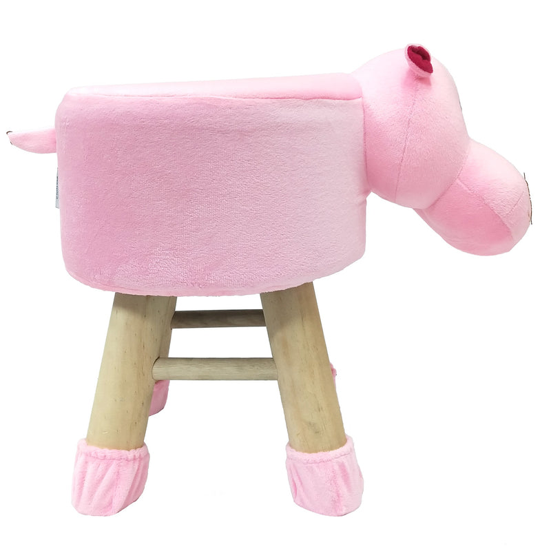 Wooden Animal Stool for Kids (Hippo)| With Removable Soft Fabric Cover | (Pink) 42 Cm