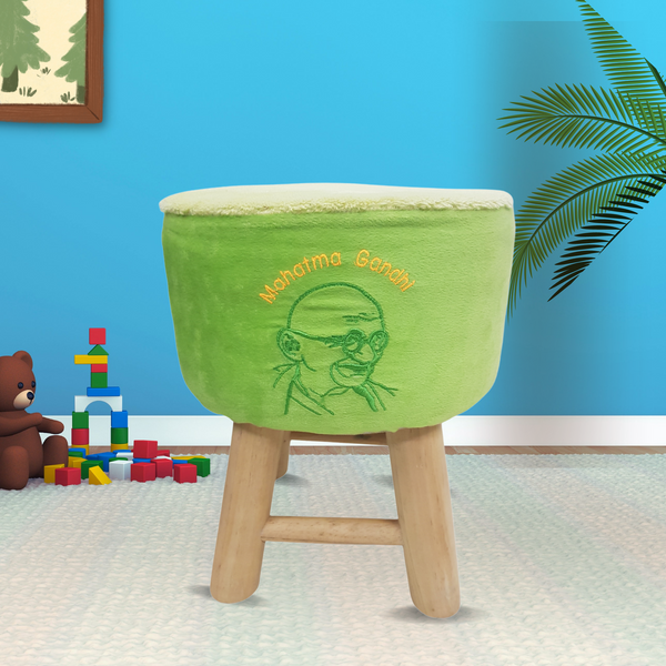BestP Wooden Stool Embroidery Design for Kids (Green Color)| with Removable Soft Fabric Cover (13"/35cm)