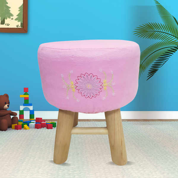BestP Wooden Stool Embroidery Design for Kids (Pink Color)| with Removable Soft Fabric Cover (13"/35cm)
