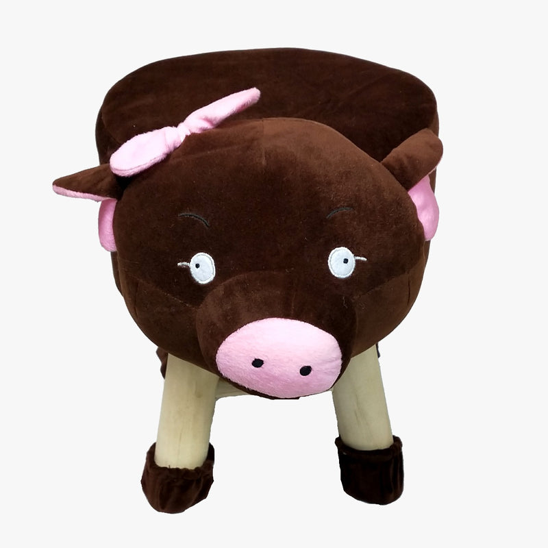 Wooden Animal Stool for Kids (Pig in Wine color )| With Removable Soft Fabric Cover (13"/35cm)…
