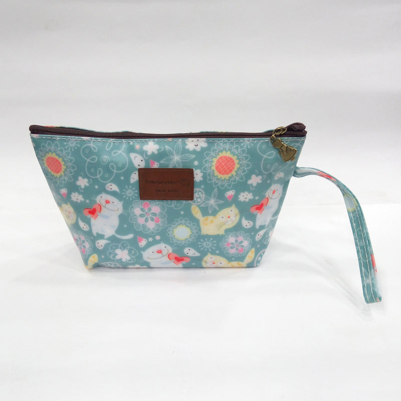 Assorted Kitty Print Cosmetic & Travel Bag in Rusty Blue Color | With Side Handle - BestP : Best Product at Best Price