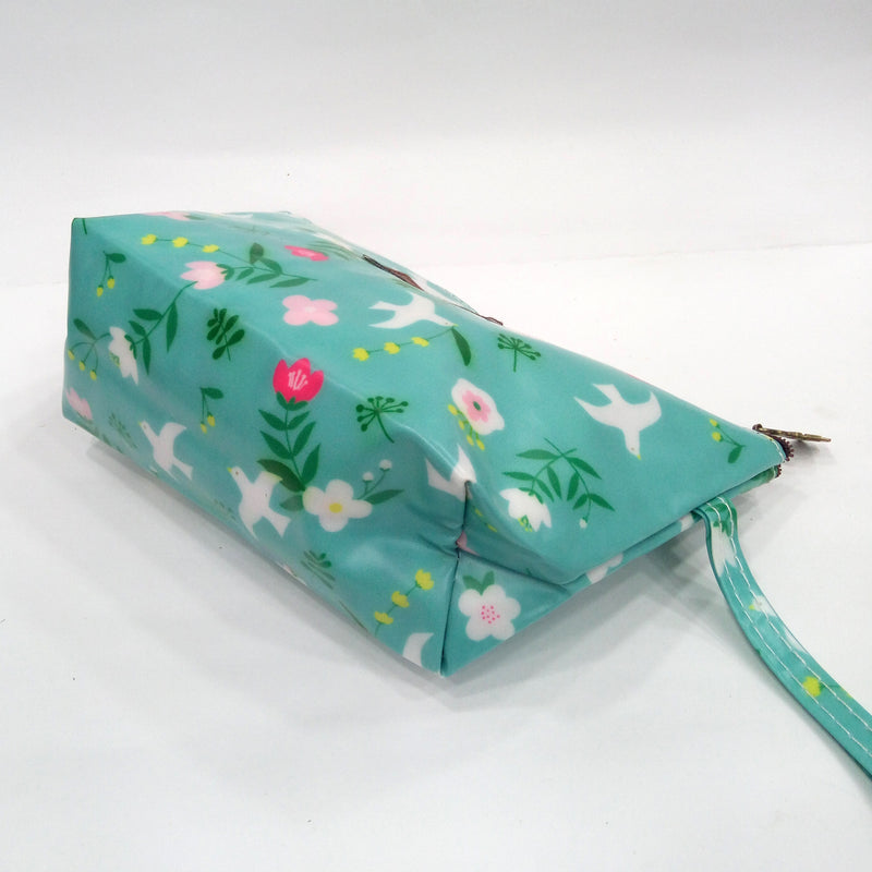 Flower Print Cosmetic & Travel Bag in Green Color | With Side Handle - BestP : Best Product at Best Price