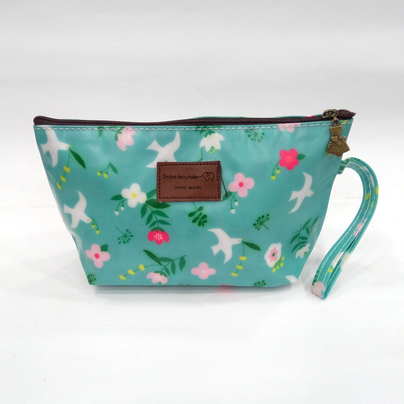 Flower Print Cosmetic & Travel Bag in Green Color | With Side Handle - BestP : Best Product at Best Price