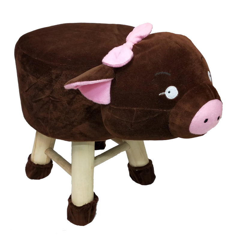 Wooden Animal Stool for Kids (Pig)| With Removable Soft Fabric Cover | (Wine) - BestP : Best Product at Best Price