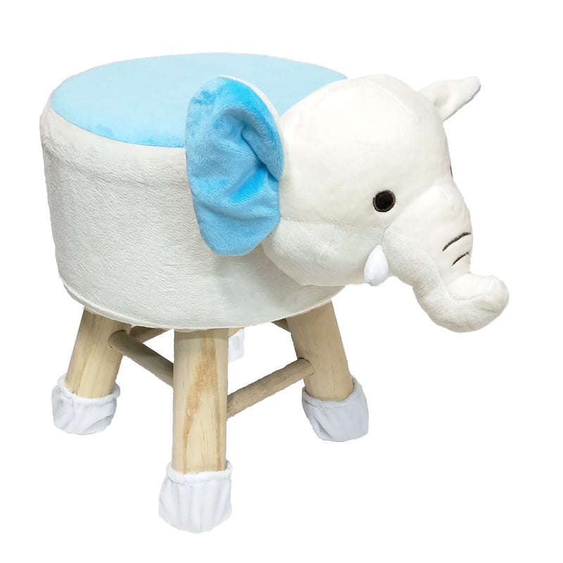 Wooden Animal Stool for Kids (Elephant)| With Removable Soft Fabric Cover | (White & Blue) - BestP : Best Product at Best Price
