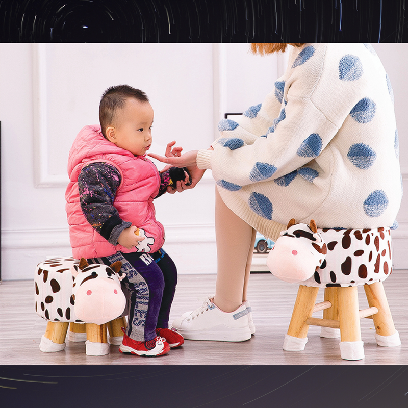 Wooden Animal Stool for Kids (Donkey) | with Removable Fabric Cover (White) 42 CM