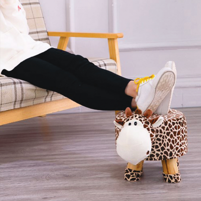 Wooden Animal Stool for Kids (Flamingo)| with Removable Fabric Cover (Offwhite) 42 CM