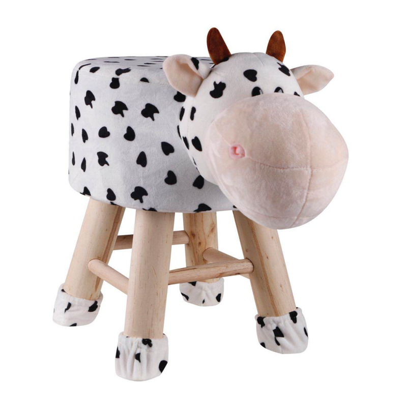 Wooden Animal Stool for Kids (Cow)| With Removable Soft Fabric Cover | (White) - BestP : Best Product at Best Price