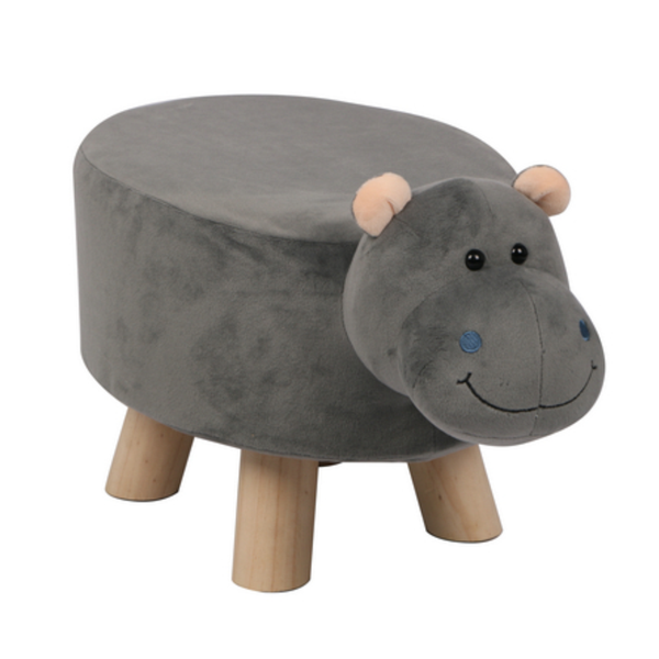 Wooden Animal Stool for Kids (Hippo) | Small Oval | With Removable Soft Fabric Cover | (Grey) - BestP : Best Product at Best Price