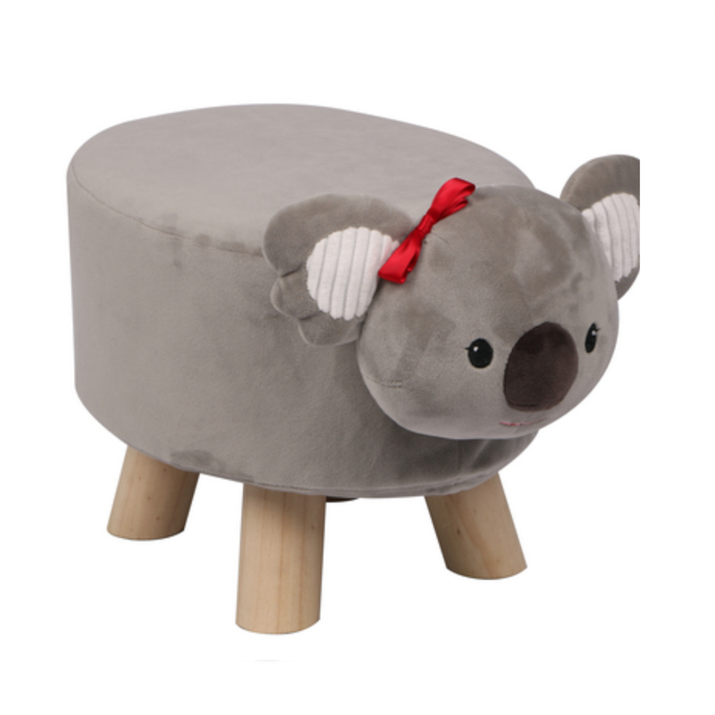Wooden Animal Stool for Kids (Koala) | Small Oval | With Removable Soft Fabric Cover | (Grey) - BestP : Best Product at Best Price
